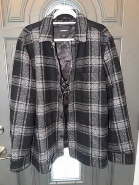 Express Black and Gray Plaid Shirt Jacket